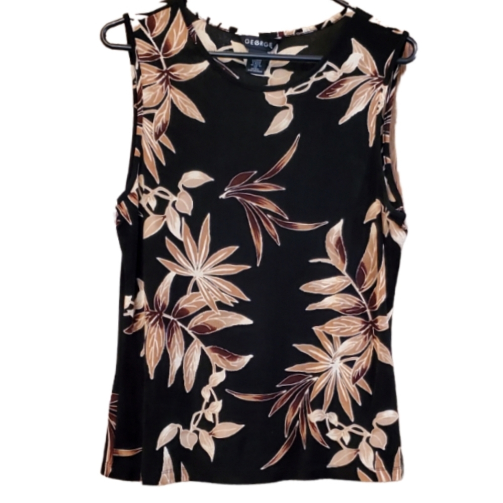 Women's George sleeveless top. Size Lg (12/14) Black & tan.